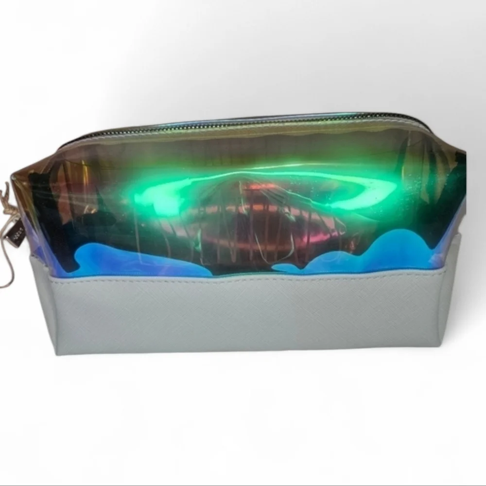 Rae Dunn Iridescent Colorblock Essentials Cosmetic Zip Bag Holographic NWT